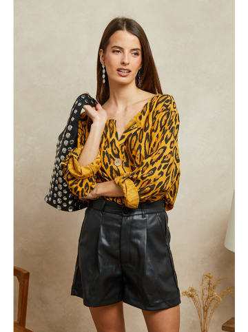 Plume Blouse "Chaline" mosterdgeel/zwart