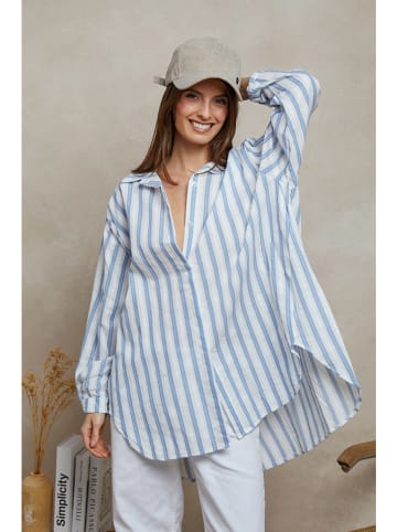Plume Blouse "Liam" wit/blauw