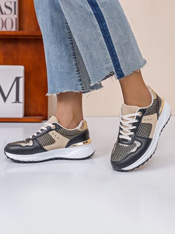 Sixth Sens Sneakers zwart/beige/goudkleurig