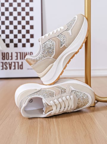 Sixth Sens Sneakers beige/wit/goudkleurig