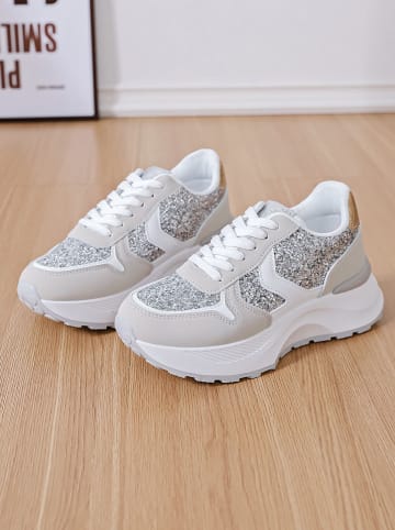 Sixth Sens Sneakersy w kolorze srebrno-beżowo-białym
