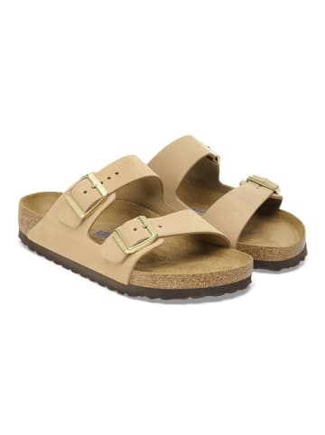 Birkenstock Leder-Pantoletten "Arizona" in Beige - Weite N