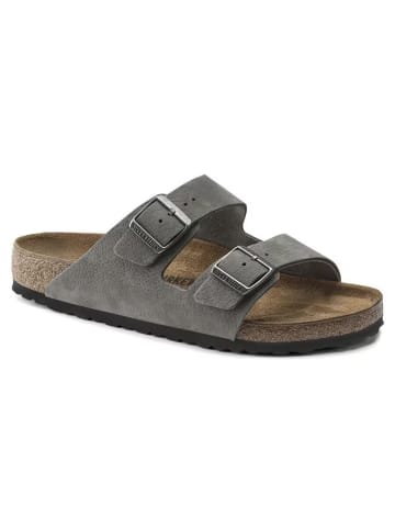 Birkenstock Leder-Pantoletten "Arizona" in Grau - Weite N