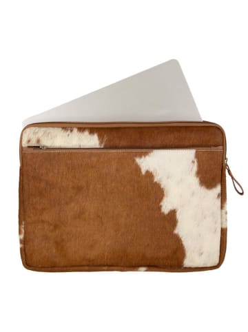 Mars & More Leder-Laptoptasche in Hellbraun/ Weiß - (B)28,5 x (H)39 cm