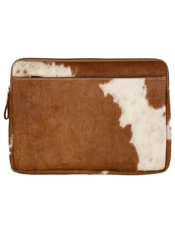 Mars & More Leder-Laptoptasche in Hellbraun/ Weiß - (B)28,5 x (H)39 cm