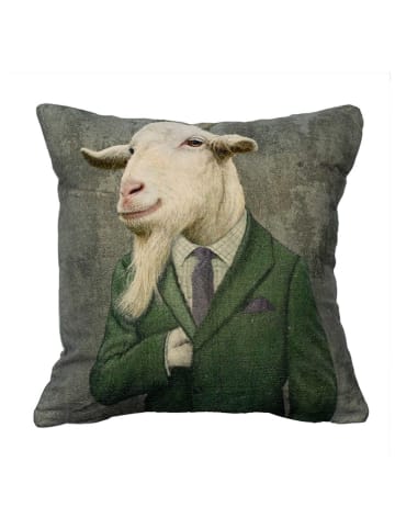 Mars & More Kissen "Preppy goat" in Grün/ Creme - (L)45 x (B)45 cm
