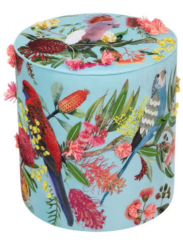 Mars & More Pouf "Fleury birds" in Hellblau/ Bunt - (H)45 cm - Ø 40 cm
