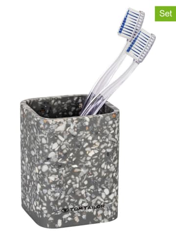 Tom Tailor 2er-Set: Zahnputzbecher "Terrazzo" in Grau - (B)8 x (H)10,5 x (T)8 cm