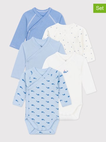PETIT BATEAU 5er-Set: Bodys in Weiß/ Hellblau