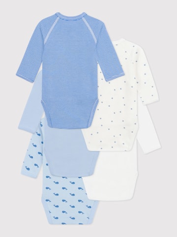 PETIT BATEAU 5er-Set: Bodys in Weiß/ Hellblau