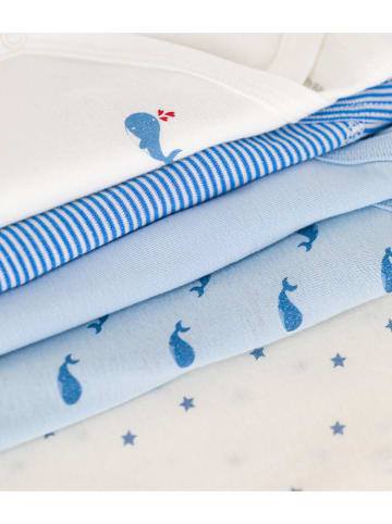 PETIT BATEAU 5er-Set: Bodys in Weiß/ Hellblau