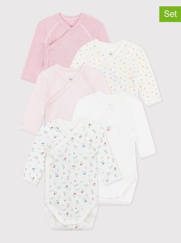 PETIT BATEAU 5er-Set: Wickelbodys in Rosa/ Weiß