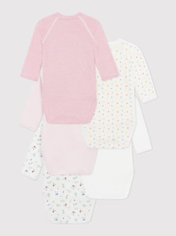 PETIT BATEAU 5er-Set: Wickelbodys in Rosa/ Weiß