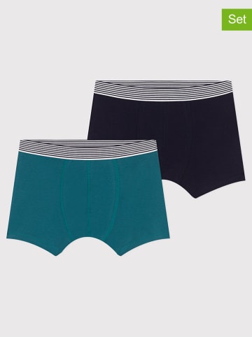 PETIT BATEAU 2er-Set: Boxershorts in Türkis/ Dunkelblau