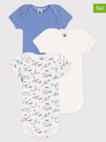 PETIT BATEAU 3er-Set: Bodys in Weiß/ Blau