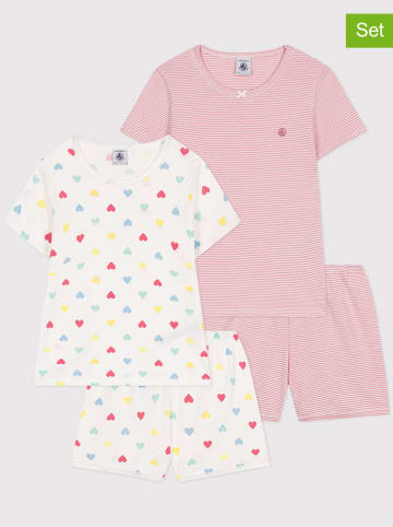 PETIT BATEAU 2er-Set: Pyjamas in Weiß/ Rosa
