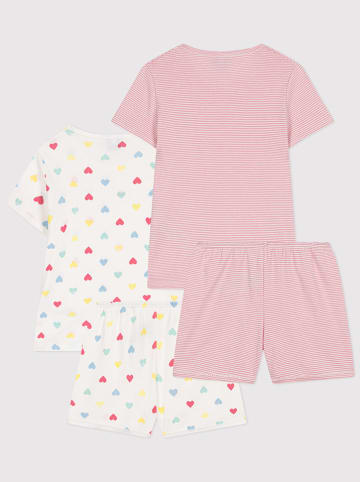 PETIT BATEAU 2er-Set: Pyjamas in Weiß/ Rosa