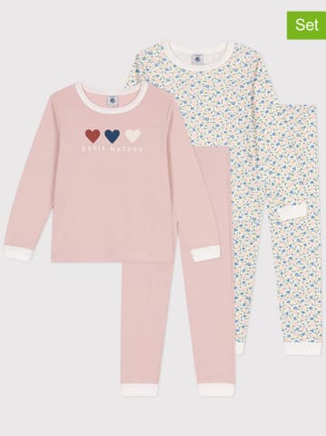 PETIT BATEAU 2er-Set: Pyjamas in Rosa/ Weiß
