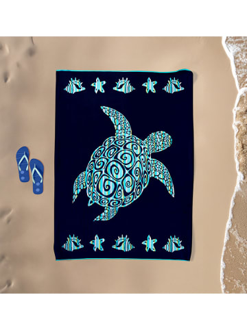 Le Comptoir de la Plage Strandlaken "Calypso" donkerblauw/turquoise - (L)180 x (B)140 cm