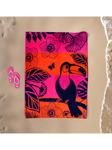Le Comptoir de la Plage Strandtuch ''Tropical Forest'' in Orange/ Pink - (L)180 x (B)140 cm