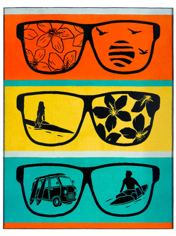 Le Comptoir de la Plage Strandlaken "Mondrago" oranje/geel/turquoise - (L)180 x (B)140 cm