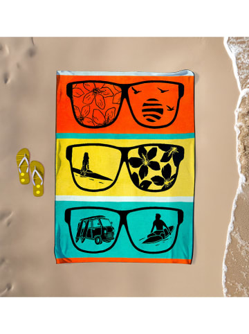 Le Comptoir de la Plage Strandlaken "Mondrago" oranje/geel/turquoise - (L)180 x (B)140 cm