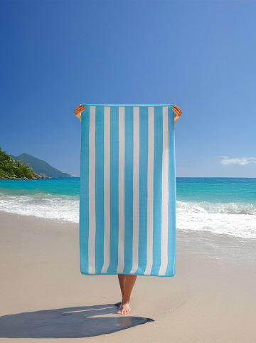 Le Comptoir de la Plage Strandlaken "Bahia" turquoise/wit - (L)175 x (B)100 cm