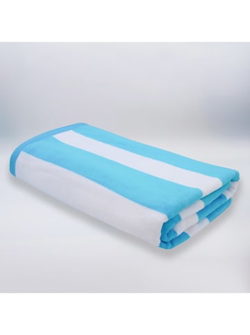 Le Comptoir de la Plage Strandlaken "Bahia" turquoise/wit - (L)175 x (B)100 cm