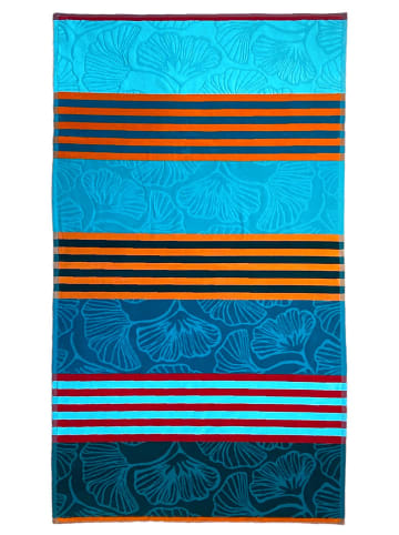 Le Comptoir de la Plage Ręcznik plażowy "Fiorito" w kolorze niebiesko-pomarańczowym - 170 x 90 cm