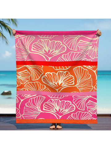 Le Comptoir de la Plage Mikrofaser-Strandtuch ''Jinoka'' in Pink/ Orange - (L)170 x (B)140 cm