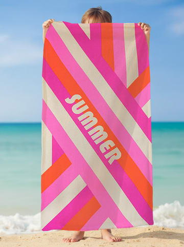 Le Comptoir de la Plage Mikrofaser-Strandtuch ''Rayure-Pop'' in Pink/ Orange/ Creme - (L)150 x (B)75 cm