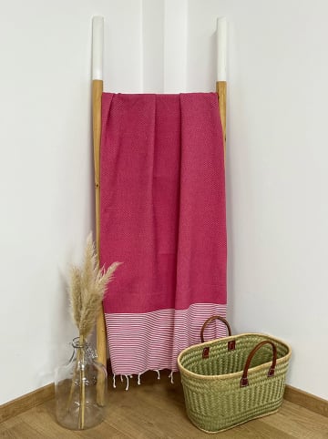 Le Comptoir de la Plage Fouta ''Mikanda'' in Fuchsia/ Weiß - (L)200 x (B)200 cm