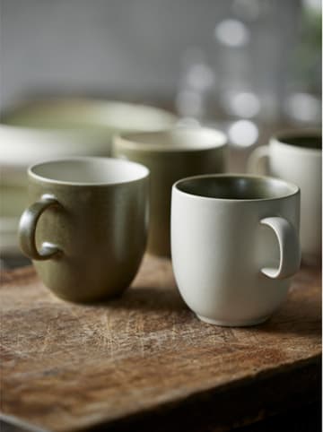 Studio Round 6er-Set: Tassen "North" in Weiß/ Khaki - 330 ml