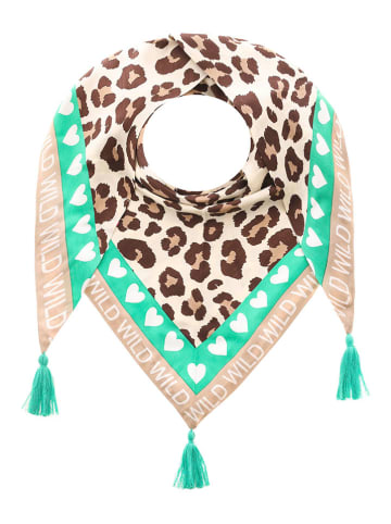 Zwillingsherz Driehoekige doek "Leo mit Herzen" groen/beige - (L)200 x (B)100 cm