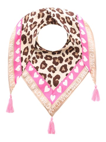 Zwillingsherz Dreieckstuch "Leo mit Herzen" in Rosa/ Beige - (L)200 x (B)100 cm