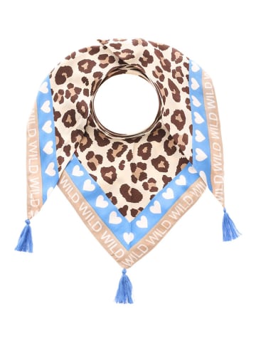 Zwillingsherz Dreieckstuch "Leo mit Herzen" in Hellblau/ Beige - (L)200 x (B)100 cm