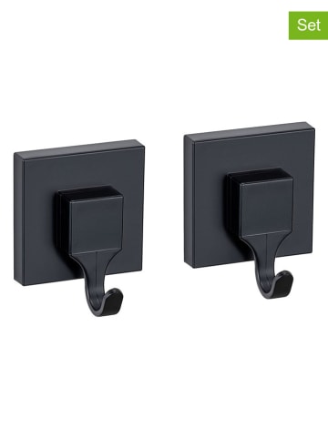 Wenko 2er-Set: Wandhaken "Vacuum-Loc®" in Schwarz - (B)6 x (H)7 cm