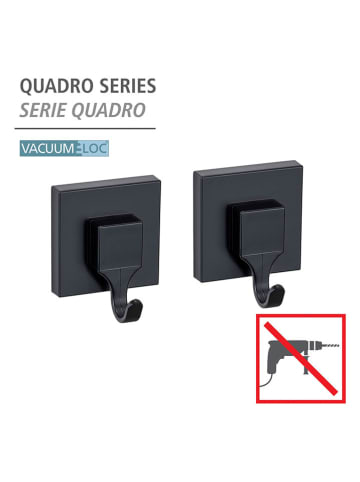 Wenko 2er-Set: Wandhaken "Vacuum-Loc®" in Schwarz - (B)6 x (H)7 cm