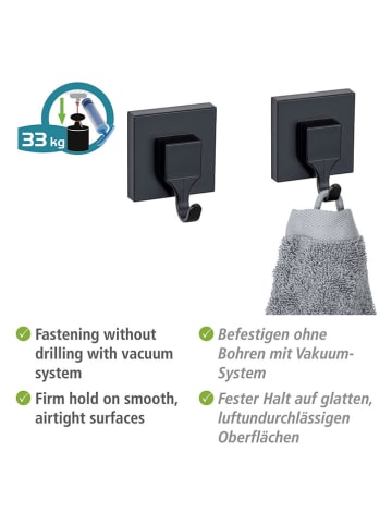 Wenko 2-delige set: wandhaken "Vacuum-Loc®" zwart - (B)6 x (H)7 cm