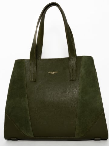 Victor & Hugo Paris Leder-Schultertasche "Arielle" in Dunkelgrün - (B)37,5 x (H)30 x (T)10,5 cm