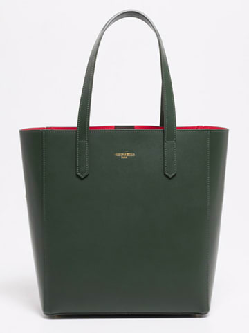 Victor & Hugo Paris Leder-Schultertasche "Bold" in Dunkelgrün - (B)32 x (H)40 x (T)13 cm
