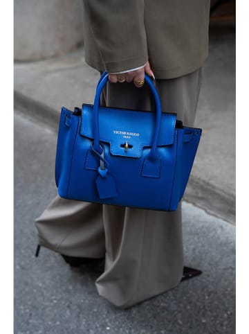 Victor & Hugo Paris Leder-Henkeltasche "Jeny" in Blau - (B)25 x (H)19 x (T)7 cm