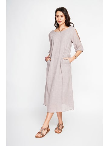 ASSUILI Leinenkleid in Taupe