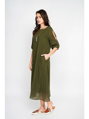 ASSUILI Lniana sukienka w kolorze khaki