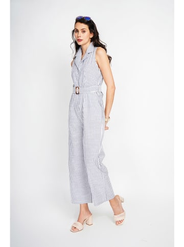 ASSUILI Jumpsuit in Grau/ Weiß