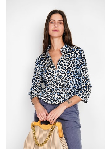 ASSUILI Bluse in Schwarz/ Blau/ Weiß