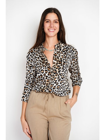 ASSUILI Bluse in Schwarz/ Hellbraun/ Weiß