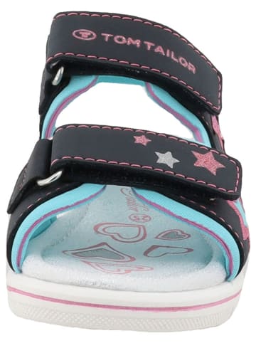 Tom Tailor Sandalen in Schwarz/ Türkis
