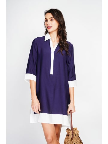 Le Jardin du Lin Kleid in Dunkelblau/ Weiß