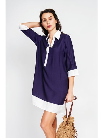 Le Jardin du Lin Kleid in Dunkelblau/ Weiß